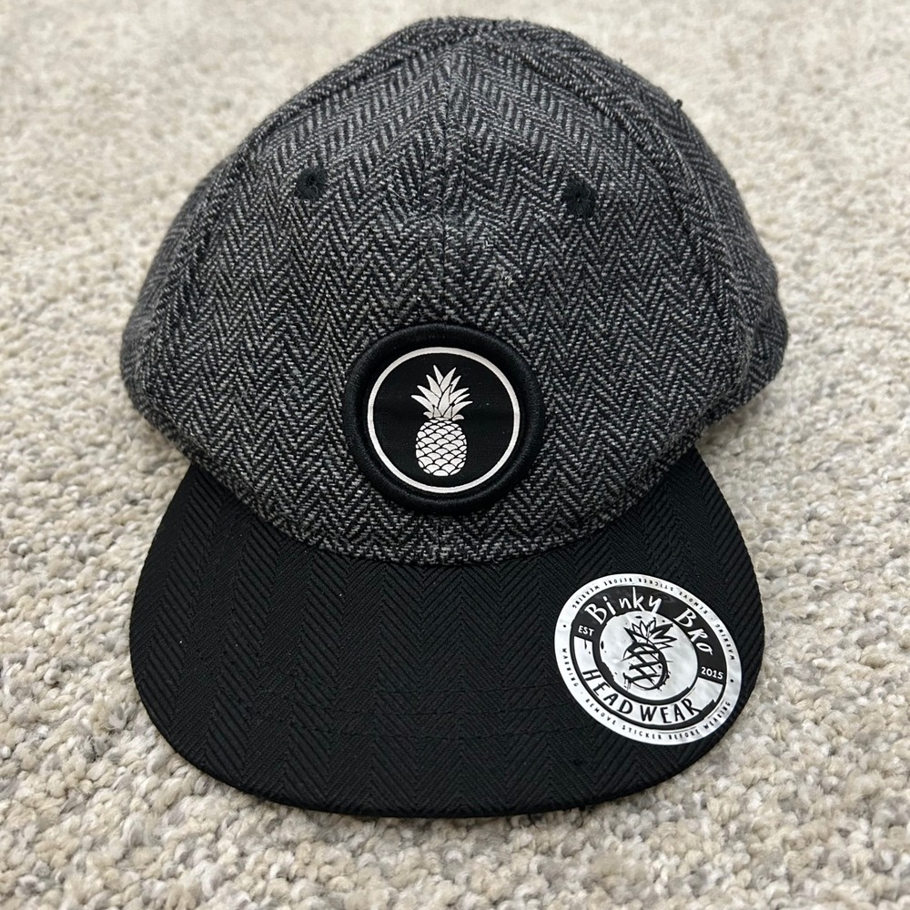 Binky Bro Snapback Hat Toddler Grey Black Herringbone Pineapple Wool Blend Cap
